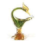 Green & Amber Shimmer Art Glass Bird