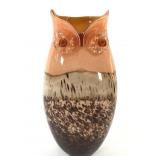 Orng & Brown Shimmer Art Glass Owl Vase