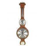 Banjo Style Carved Mahogany Barometer w/ Clock
