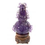 Carved Chinese Amethyst Vase w/ Wood Base