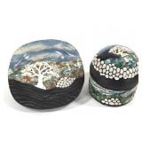 1984 Bill Herb Raku Pottery Footed Dish & Jar