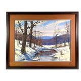 Watercolor Signed W Harold Hancock Winter LS