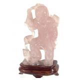 Chinese Carved Rose Quartz Figure w/ Wood Base