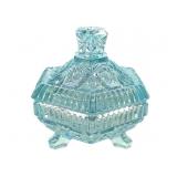 Fenton Iridescent Aqua Lidded Dish