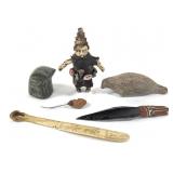 Kachina Doll, Primitive Tools, Seal Figures +