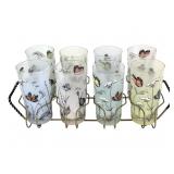 Gay Fad Butterfly Glass Set w/ Metal Caddy