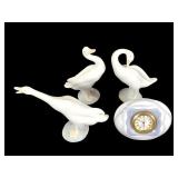 Lladro Desk Clock & Geese Figures