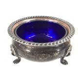 Friedman Silver Footed Salt Cellar w/ Cobalt Glass