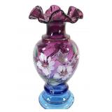 Fenton 50th Anniv. Mulberry Floral Glass Vase