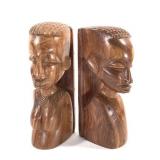 Carved Wood African Figural Bookends