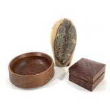 Dansk Wood Bowl, Tree Bark Bud Vase & Box