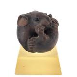 Japanese Carved Boxwood Mouse Netsuke w/ Stand