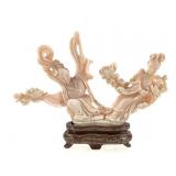 Carved Angel Skin Coral Figure w/ Wood Base