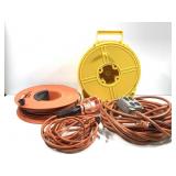 2 Orange Extension Cords Drop Light + Cord Spool