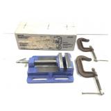 4' Drill Press Vise 2 C Clamps & Caster Set