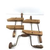 2 Vtg Jorgenson Wood Clamps + Hand Drill