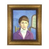 Framed Woman Sitting by Window Painting on Canvas