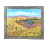 Framed Desert Landscape Painting on Canvas