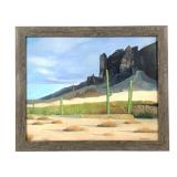 Framed Superstition Mountains Painting on Canvas