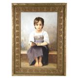 Oil on Canvas Portrait of Girl Reading Unsigned