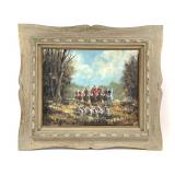 Framed Fox Hunt w/ Hounds Painting by P. Marais