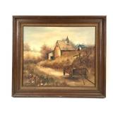 Framed Barn Landscape Canvas Painting by W. Zeller