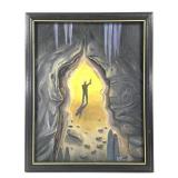 Framed Cave Diver Painting on Canvas