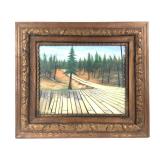 Framed Pine Tree Forest Painting on Canvas