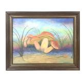 Framed Mushrooms Painting on Canvas