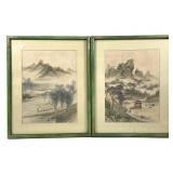 2 Framed Chinese Ink & Watercolor Paintings