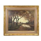 1955 Framed Fall Barn Landscape Painting on Board