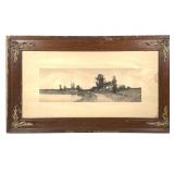 Late 19th C Landscape Etching Framed
