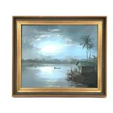 Signed Tropica River Landscape Painting