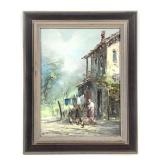 Signed Oil painting Courtyard Farm Scene