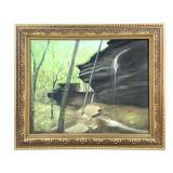Framed Rocky Waterfall Landscape Canvas Painting