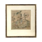 Chinese Painting on Silk w/ Bamboo-Style Frame