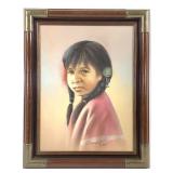 Framed Native American Portrait Painting on Canvas