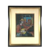 Henry Mark Serigraph Modernist Woman w Guitar