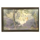 EP Menager Girl On A Swing 1920's Litho w FR