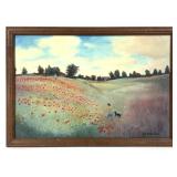 Framed Boys w/ Dog in Field Painting on Canvas