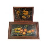 2 Antique Primitive Still Life Paintings on Board