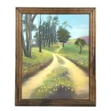 Framed Flower Road Landscape Painting on Canvas