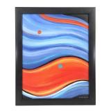 Framed Abstract Blue & Orange Painting on Canvas