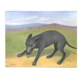 Grey Dog in Field Painting on Canvas