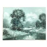 Winter Landscape Painting on Canvas by J. Trover