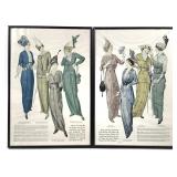 2 Early 20th C Litho Fashion Plates Framed
