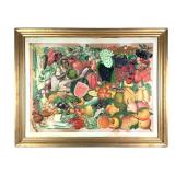 Vtg Cut Paper Collage Fruit Large