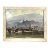 Framed Heidelberg Germany Canvas Painting Ca. 1950