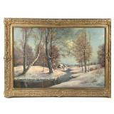 Framed Snowy Landscape on Canvas by N. Briganti