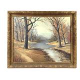 Framed Fall Creek Landscape Painting on Canvas